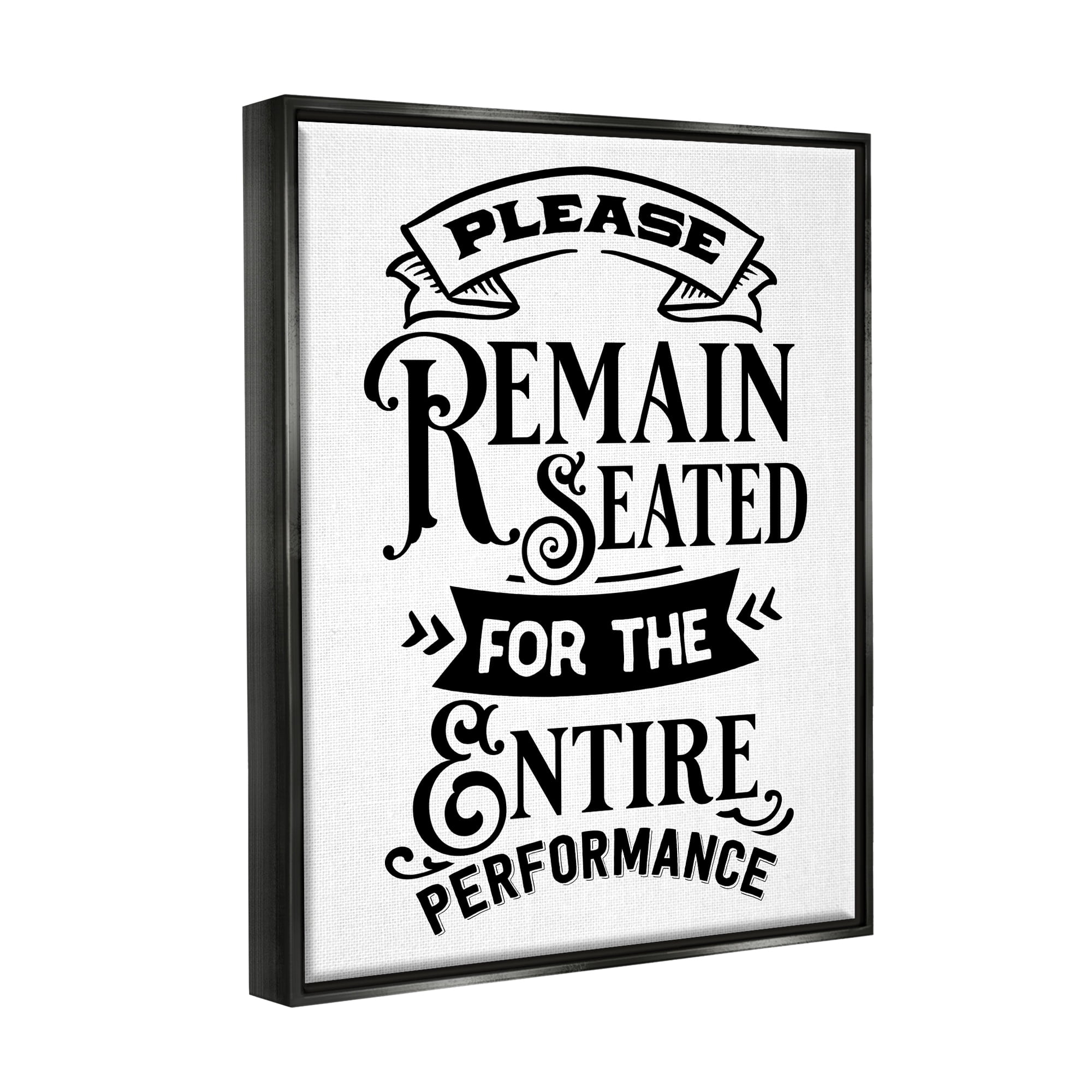 Stupell Industries Please Remain Seated Humorous Vintage Bathroom Saying Graphic Art Jet Black Floating Framed Canvas Print Wall Art, Design by Lettered and Lined