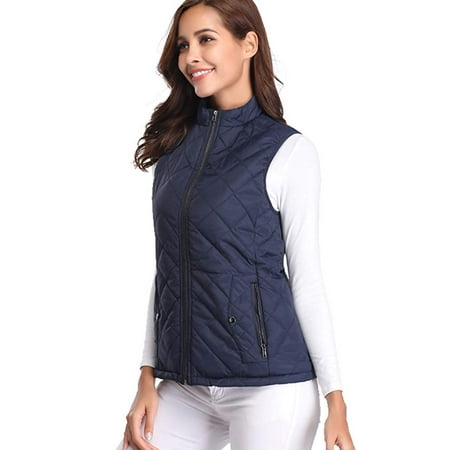 fuinloth Women's Padded Vest, Stand Collar Lightweight Zip Quilted ...