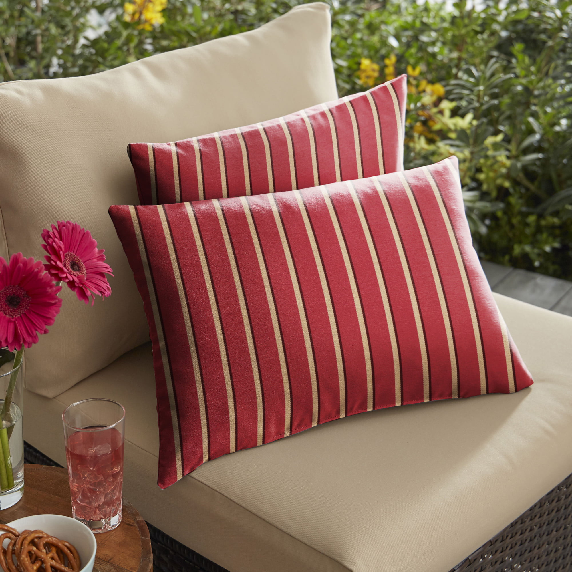 Set of 2 Harwood Crimson Red Sunbrella Comfortable Indoor and Outdoor ...