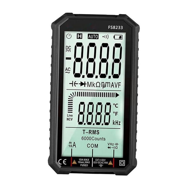 Multímetro digital de 6000 profesion Ohmímetro eléctrico FS8233 Temperatura de batería Luz de fondo Rango manual Voltímetro de Gloria Multímetro digital