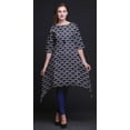 thumbnail image 2 of Bimba Blue Damask Shibori Printed Asymmetrical Kurti Tops For Women Indian Summer Dress Tunic X-Large, 2 of 6