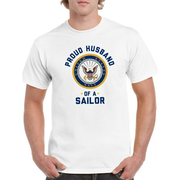 US Navy Mens Graphic Tee White - Proud Husband Of A Sailor 100% Cotton Regular Fit