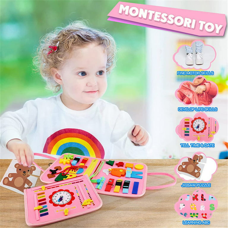 Busy Board for Toddlers 1 2 3 4 Year Old Montessori Toys Sensory Board with 25 Fine Motor Skills & Jigsaw Puzzle for Boys and Girls Travel Toy