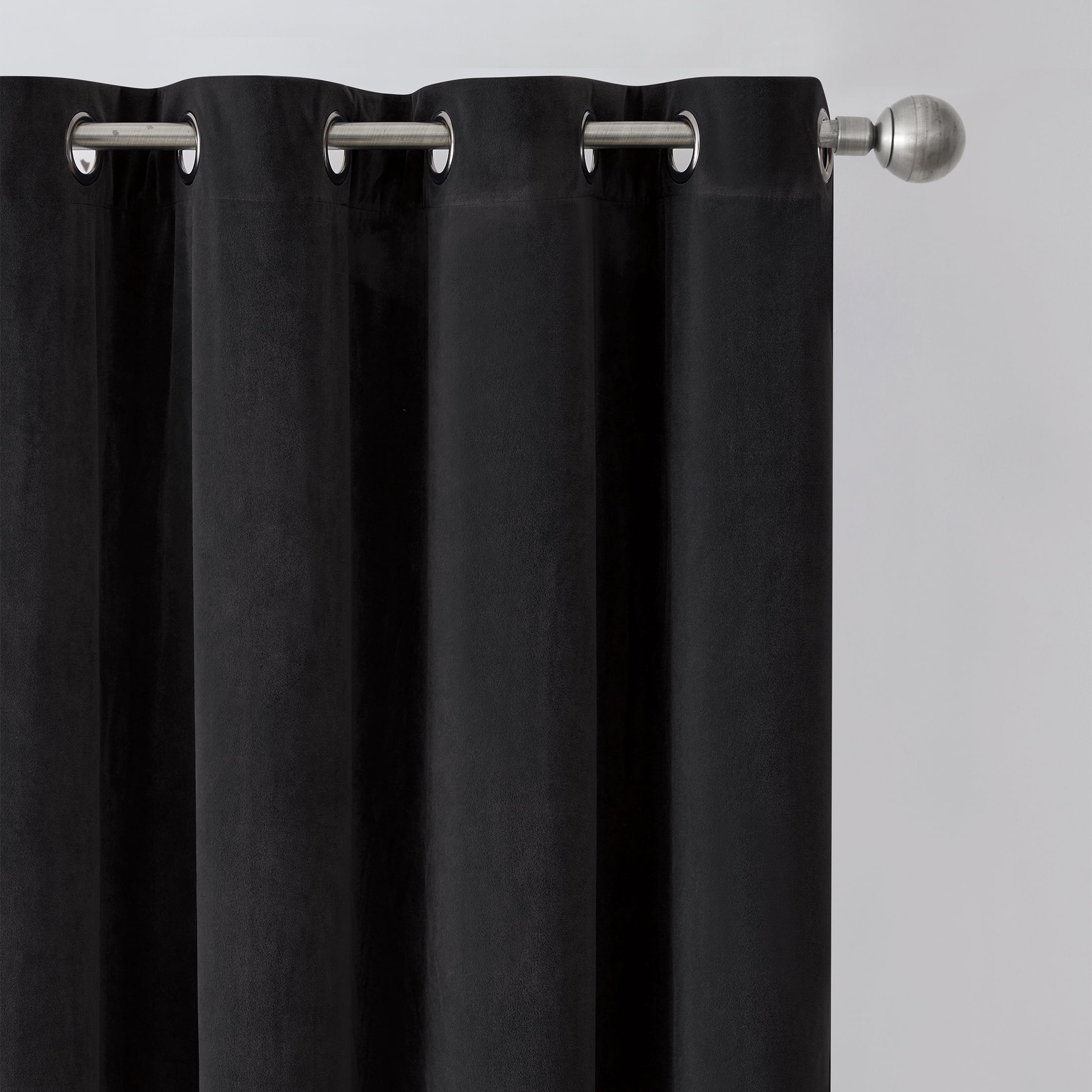 Better Homes & Gardens Velvet Grommet Blackout Single Curtain Panel, Black, 52" x 84"