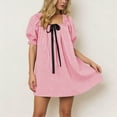thumbnail image 4 of Ashirexll Womens Summer Dresses, Flowy Dresses for Women, Fashion Short Sleeve Bandage Dress with Plaid Flower Sleeve, 4 of 7