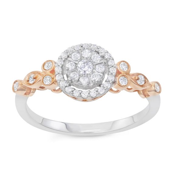 MyDiamondBox 1/3 cttw White Diamonds Cluster Halo Engagement Ring Crafted in 10KT White & Rose Gold Real Diamond Ring for Women, US5