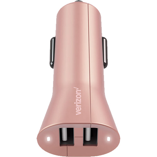 Verizon Car Charger with Dual Ports for Apple and Android Devices (Rose