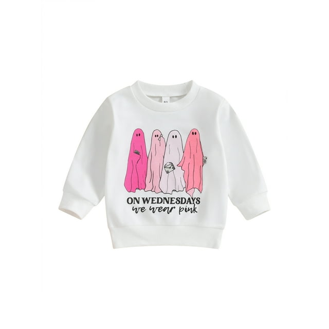 Faithtur Chandail en Molleton Halloween pour Garçon Fille Manches Longues Col Rond Imprimé Lettre Fantôme Chandail Ample