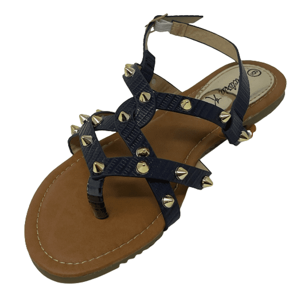 Victoria K Women's Eyelets Grommet Criss Cross Faux Snake Skin Strap Sandals