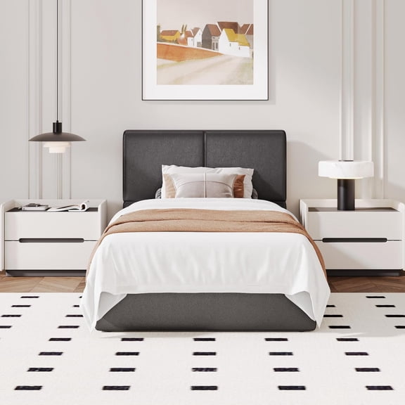 Bed Frame with Headboard, Fully Platform Upholstered Bed Frame, No Box Spring Needed, Noise-Free, Strong Wooden Slats Support, Easy Assembly