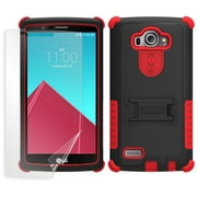 BEYOND CELL BLACK/RED TRI-SHIELD RUGGED SOFT SKIN HARD CASE COVER WITH KICKSTAND + SCREEN PROTECTOR FOR LG G4 PHONE  (F500, H810, H811, H815, LS991, VS986)