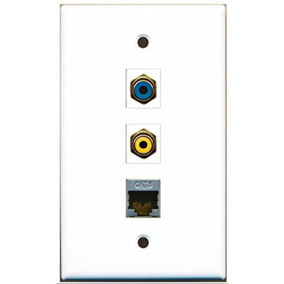 RiteAV - 1 Port RCA Yellow and 1 Port RCA Blue and 1 Port Shielded Cat6 Ethernet Wall Plate
