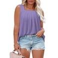 thumbnail image 2 of VOGRACE Womens Plus Size Tank Tops Summer Square Neck Pleated Flowy Floral Shirts Purple 3XL, 2 of 7