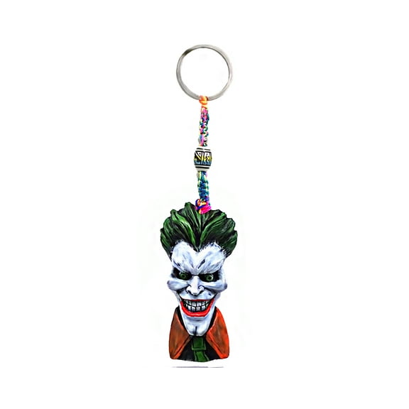Big Head Evil Clown Horror 3D Figurine Keychain Multicolored Macramé Metal Ring - Handmade Gifts Boho Car Keys Bag Accessories