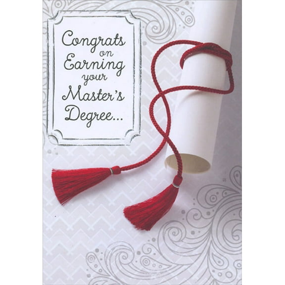 Designer Greetings White Diploma with Red Tassel Master's Degree Graduation Congratulations Card