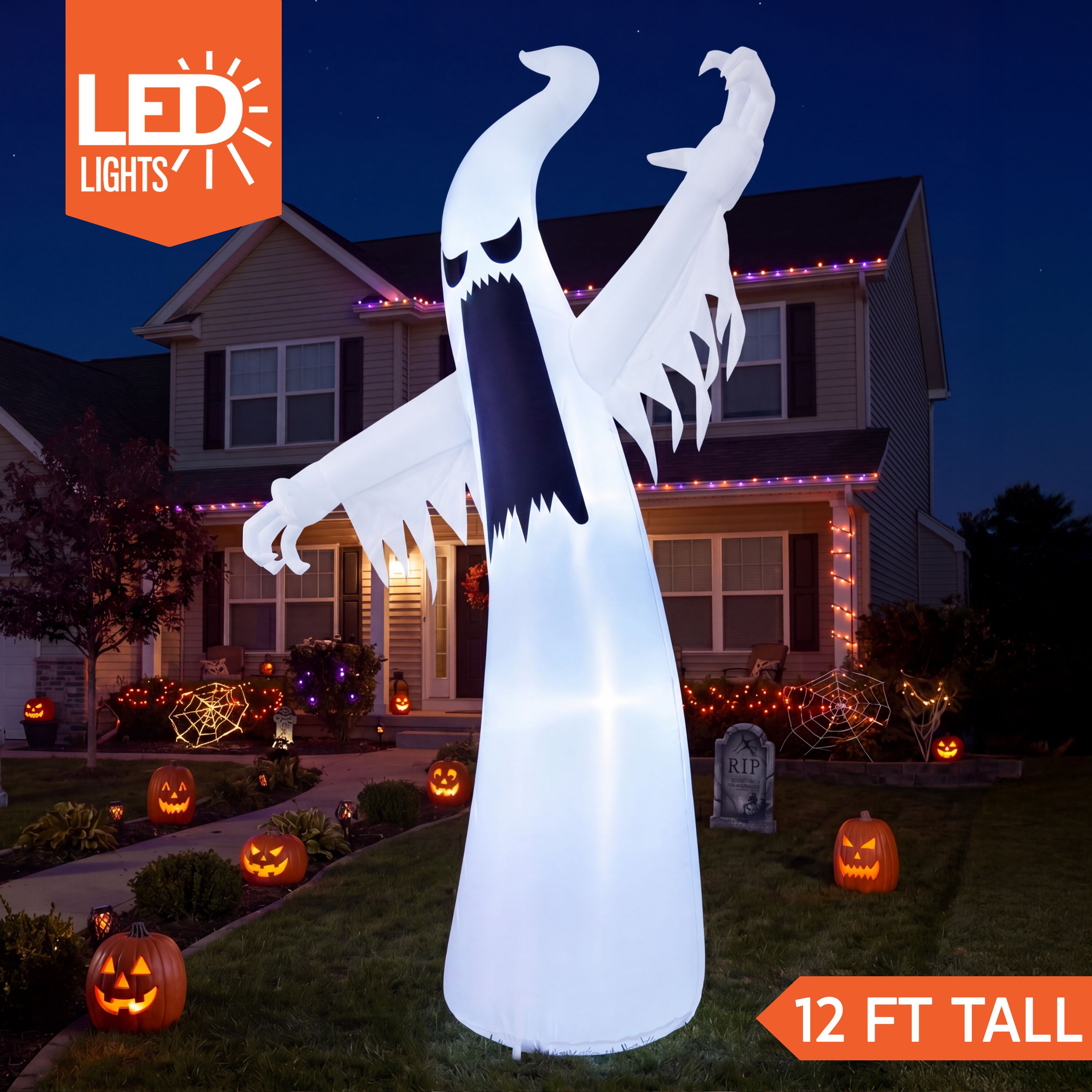 Joyfy 12ft Giant Halloween Inflatable Ghost with LEDs photo 2