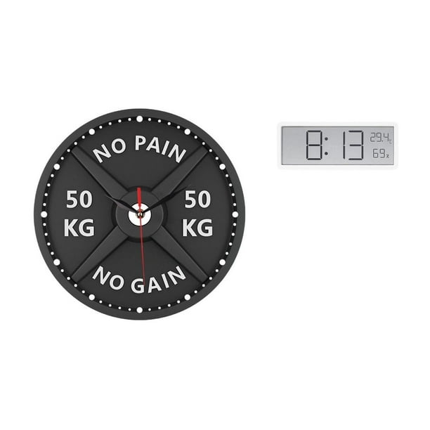 Reloj de gimnasio,Reloj de pared con barra para gimnasio en casa Reloj de culturismo,Sala de entrenamiento moderna,decoración genial,gran sala de entrenamiento.,Reloj de pared digital,Reloj de