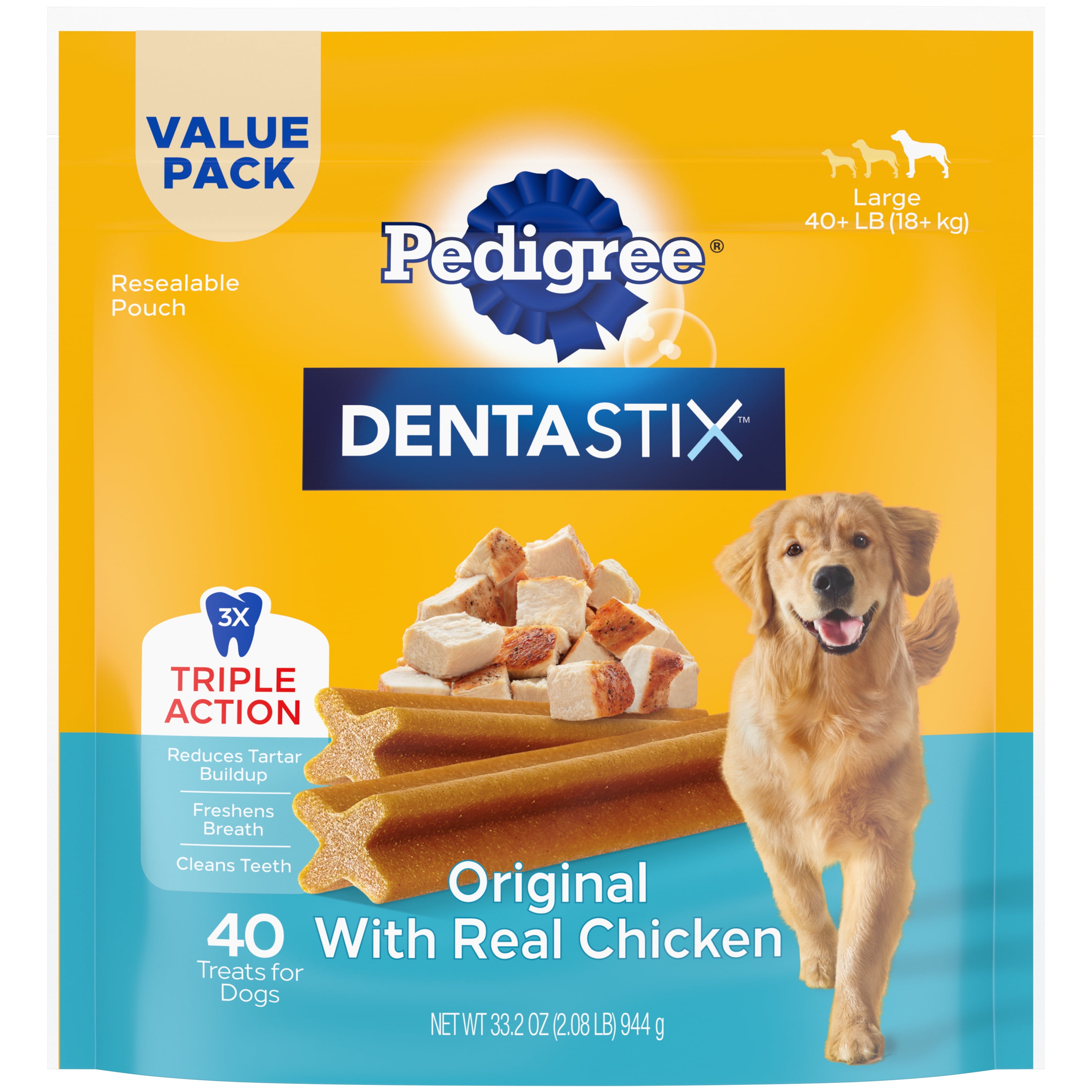 Pedigree Dentastix Original Flavor Dental Bones Treats for Large Dogs, 2.08 lb. Value Pack (40 Treats)