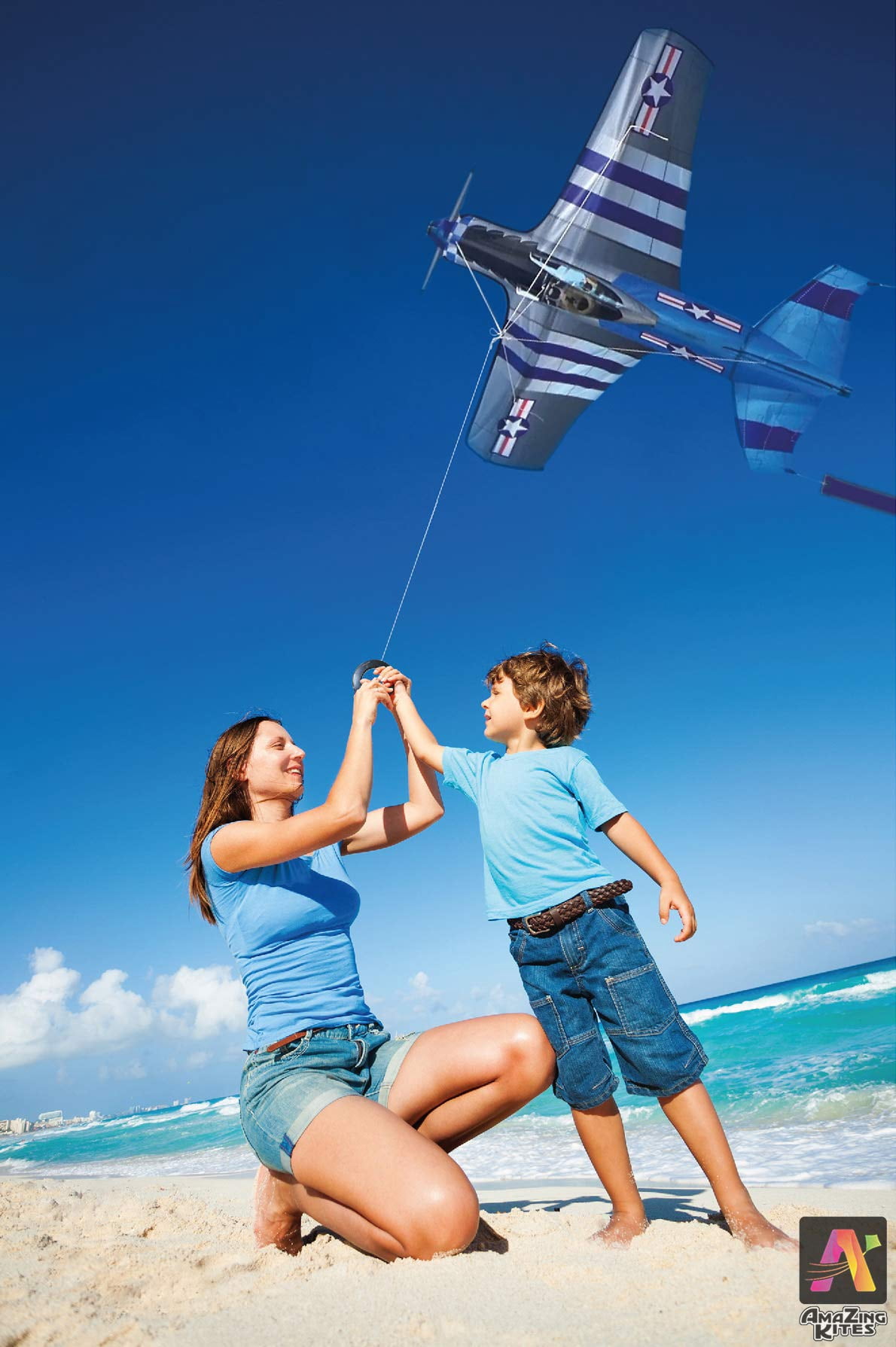 AmaZing Kites 3D Nylon P 51 Mustang World War II Fighter Plane Kite with 55 Wingspan 4 ft 2 in