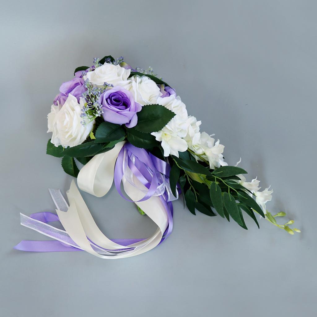 Wedding Bride Bridal Waterfall Artificial Hand Rose Flower , White