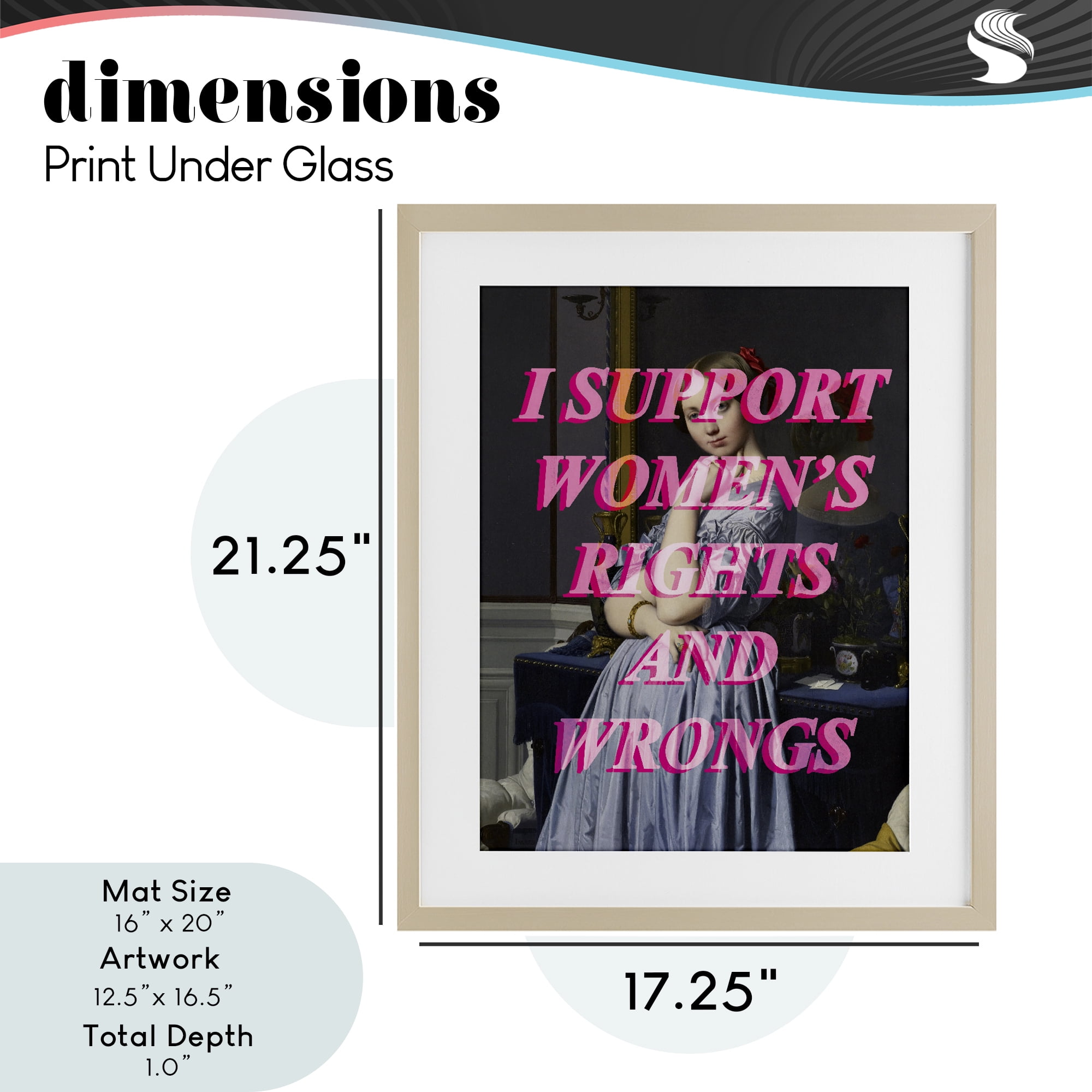 I Support Women's Rights & Wrongs Birch Framed Print Under Glass, design by Lil' Rue