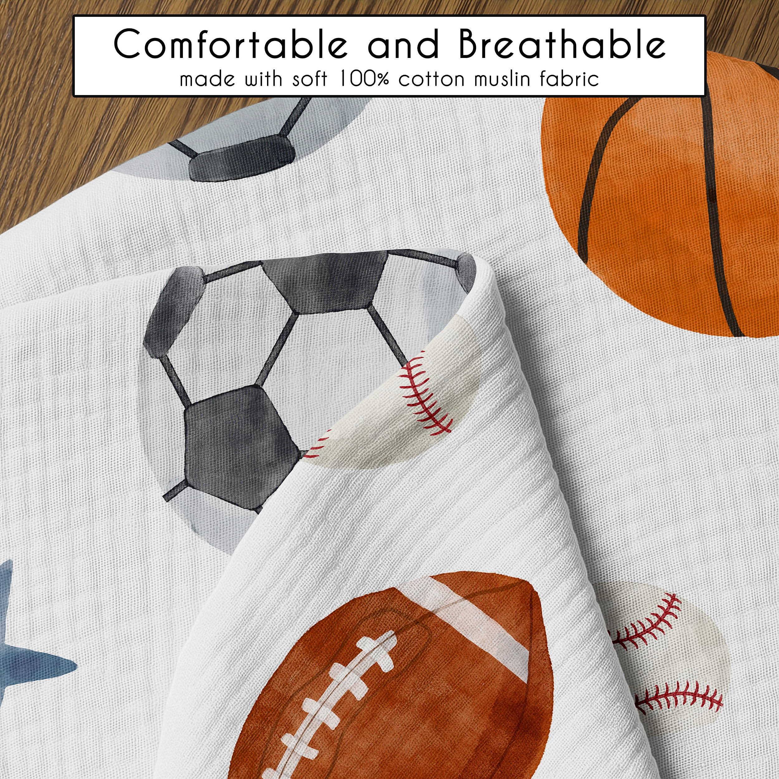 Sweet Jojo Designs Watercolor Sports Theme Boy Muslin 100% Cotton Nursing Pillow Cover
