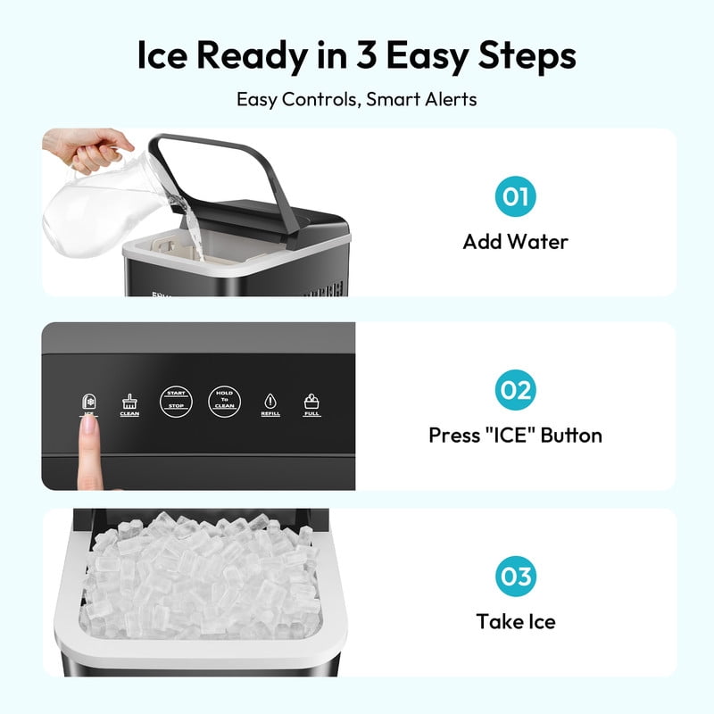 EUHOMY Chewable Ice Maker Countertop, Nugget Ice Machine Produces 33 lbs Daily, Fast & Compact