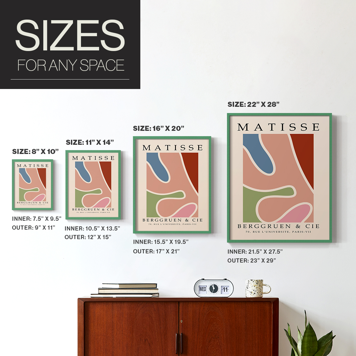 Matisse CCCXXXI in Green Solid Wood 22 x 28 Framed Print