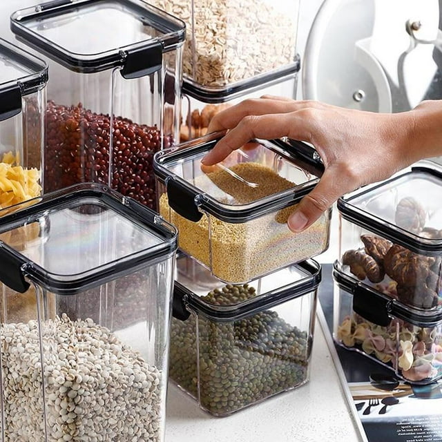 Cereal Storage Container Airtight Food Fresh Box Square Cereal Storage Container Kitchen Clear Sealed Jar Food Sacks Dispenser, 700ml