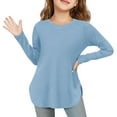 thumbnail image 2 of XXWXYD Clearence Asymmetric Hem Long Sleeve Top - Side Slit Tunic Tee with Soft Cotton Blend for Girls Ages 3-12Y (4-5 Years,Sky Blue), 2 of 7
