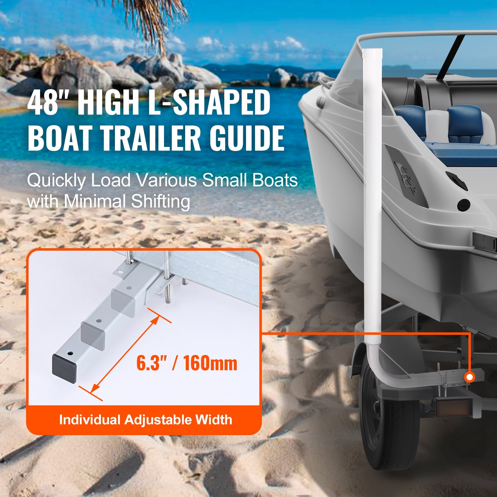 KFFKFF Marine Trailer Guide Set, 48'' Flexibly Adjustable Poles, Pair of Galvanized Steel Supports with PVC Coating, Ideal for Ski, Fishing, and Sailboat Transport, 2024