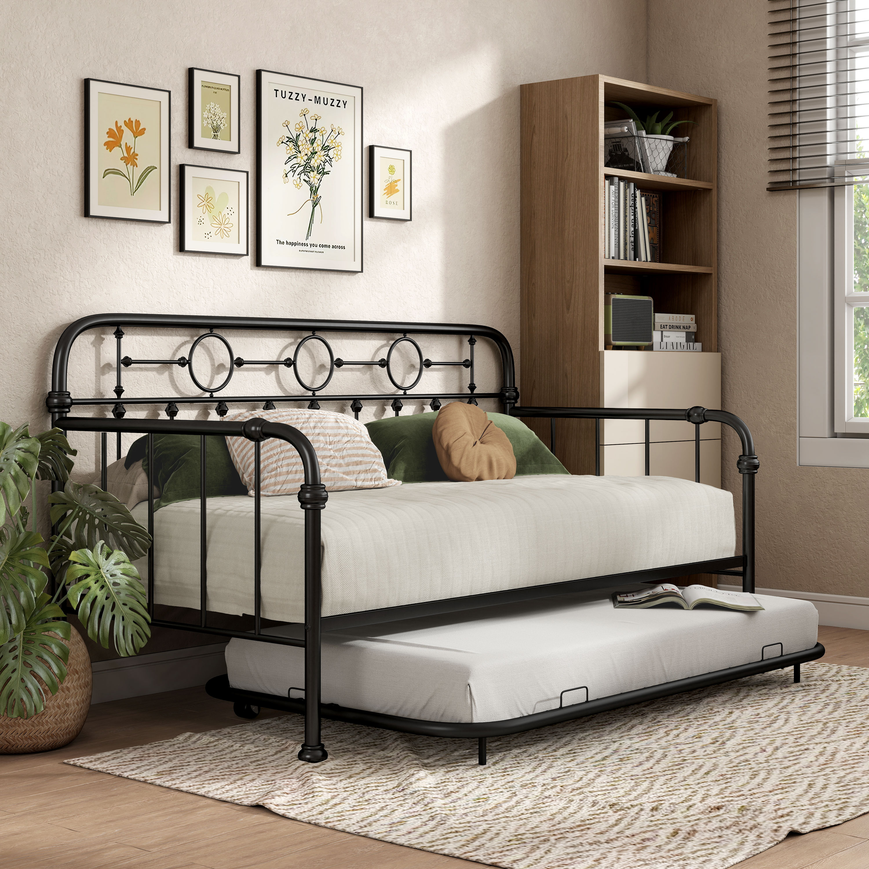 Furniture of America Willow Metal Daybed with Trundle Set, Black
