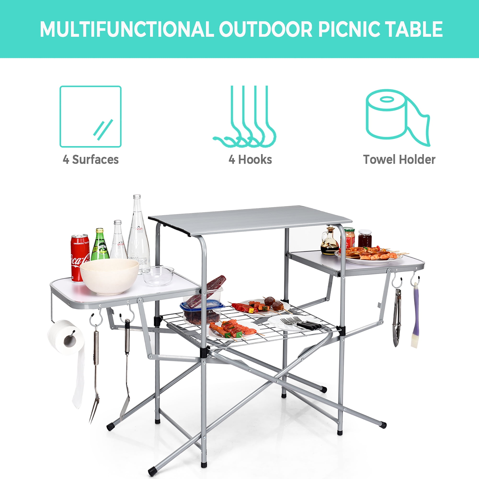 Costway Foldable Camping Table Outdoor Kitchen Portable Grilling