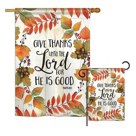 Breeze Decor BD-TG-H-113069-IP-BO-D-US18-SB H113069-BO Give Thanks Unto the Lord Fall Thanksgiving Impressions Decorative Vertical 28 x 40 in. Double Sided House Flag