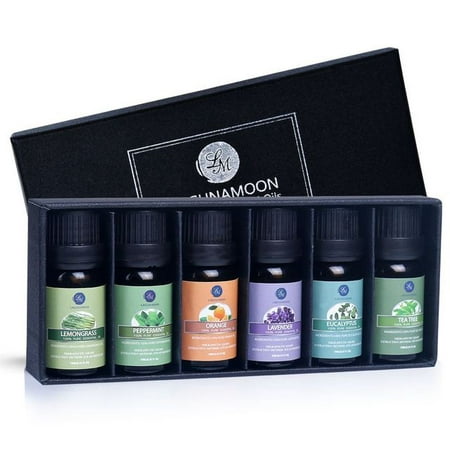 LAGUNAMOON™ Fragrance Essential Oils Gift Set,Top 6 Pure Aromatherapy Oils: Lavender, Tea Tree, Peppermint, Eucalyptus, Lemongrass,