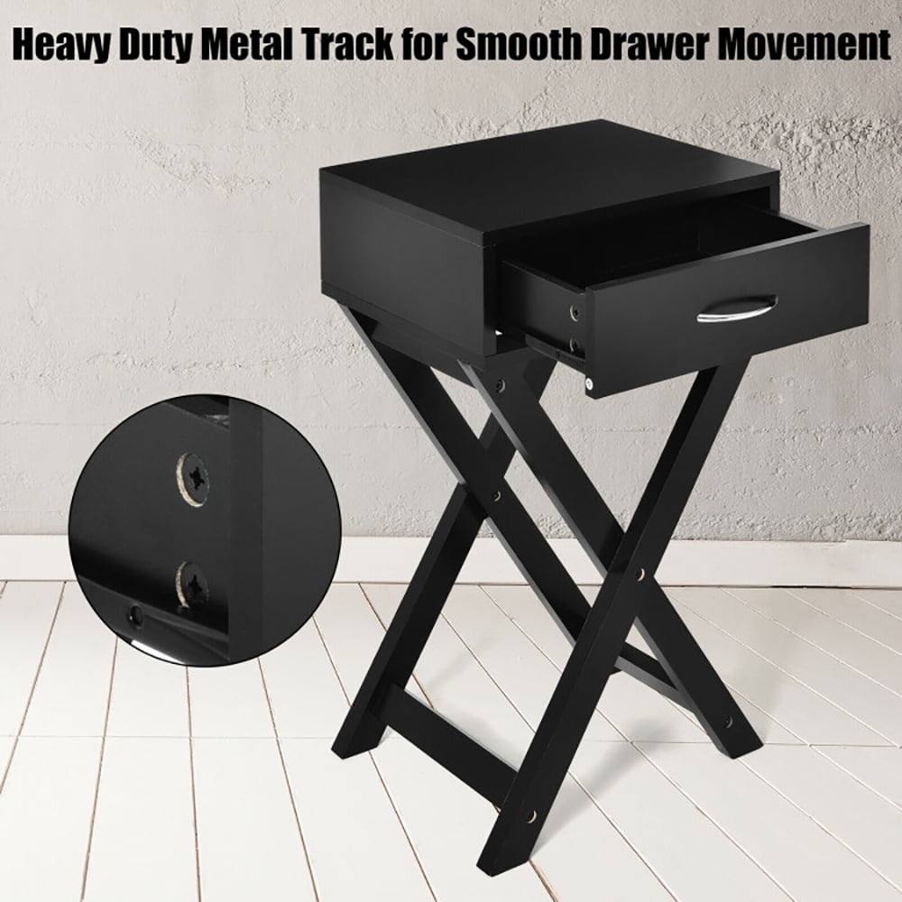 Finihen End Table, Design Sofa Side Table with X-Shape Drawer, Sofa Side Table, Bed Side Table, for Small Space, Living Room, Bedroom, Black Finihen End Table, Design Sofa Side Table with X-Shape Drawer, Sofa Side Table, Bed Side Table, for Small Space, Living Room, Bedroom, Black