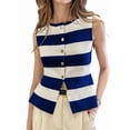 thumbnail image 1 of Women'S Striped Vest Button Down Colorblock Split Sleeveless Business Top Royal Blue XL, 1 of 9
