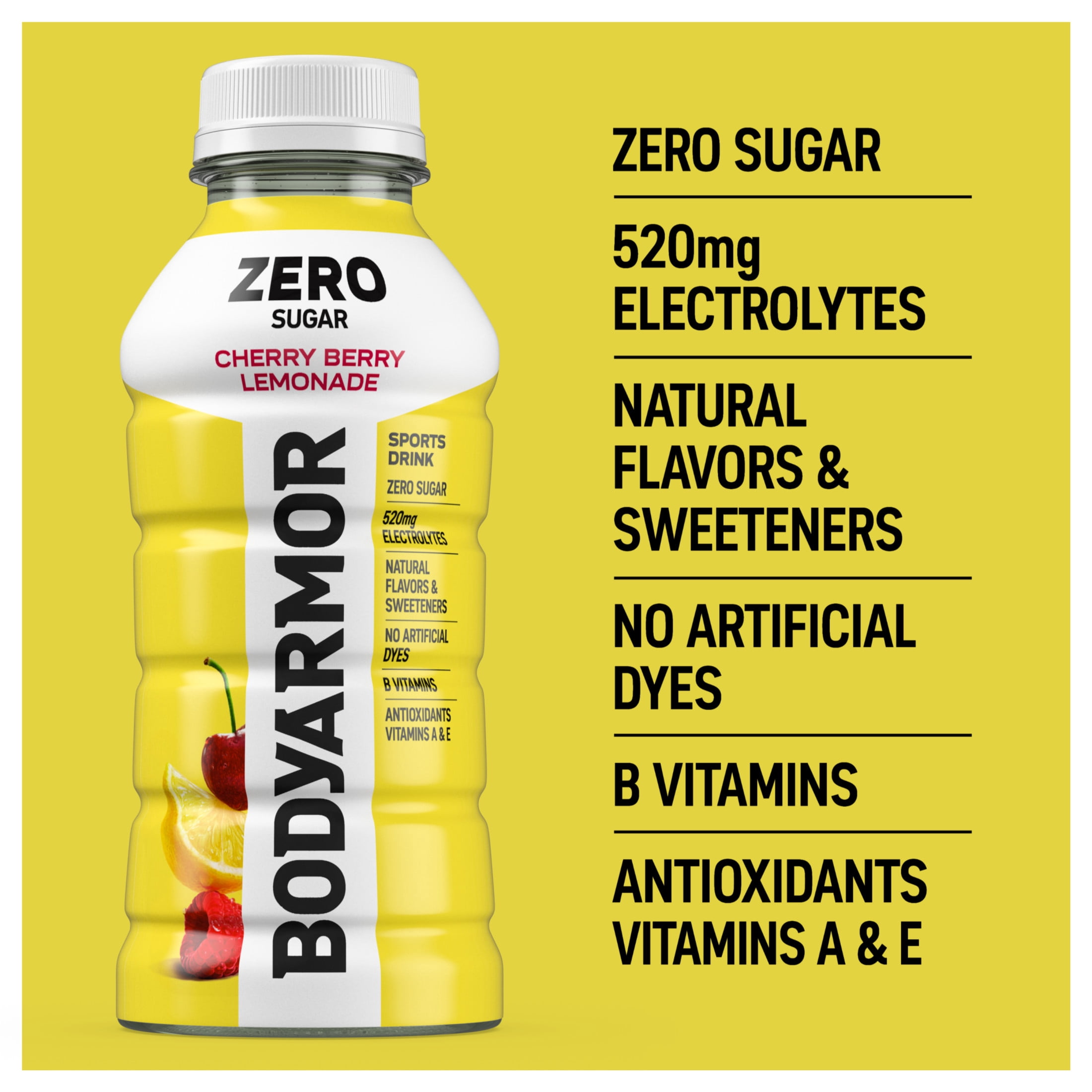 BODYARMOR Zero Sugar Cherry Berry Lemonade Electrolyte Sports Drink Bottles, 12 fl oz, 8 Pack