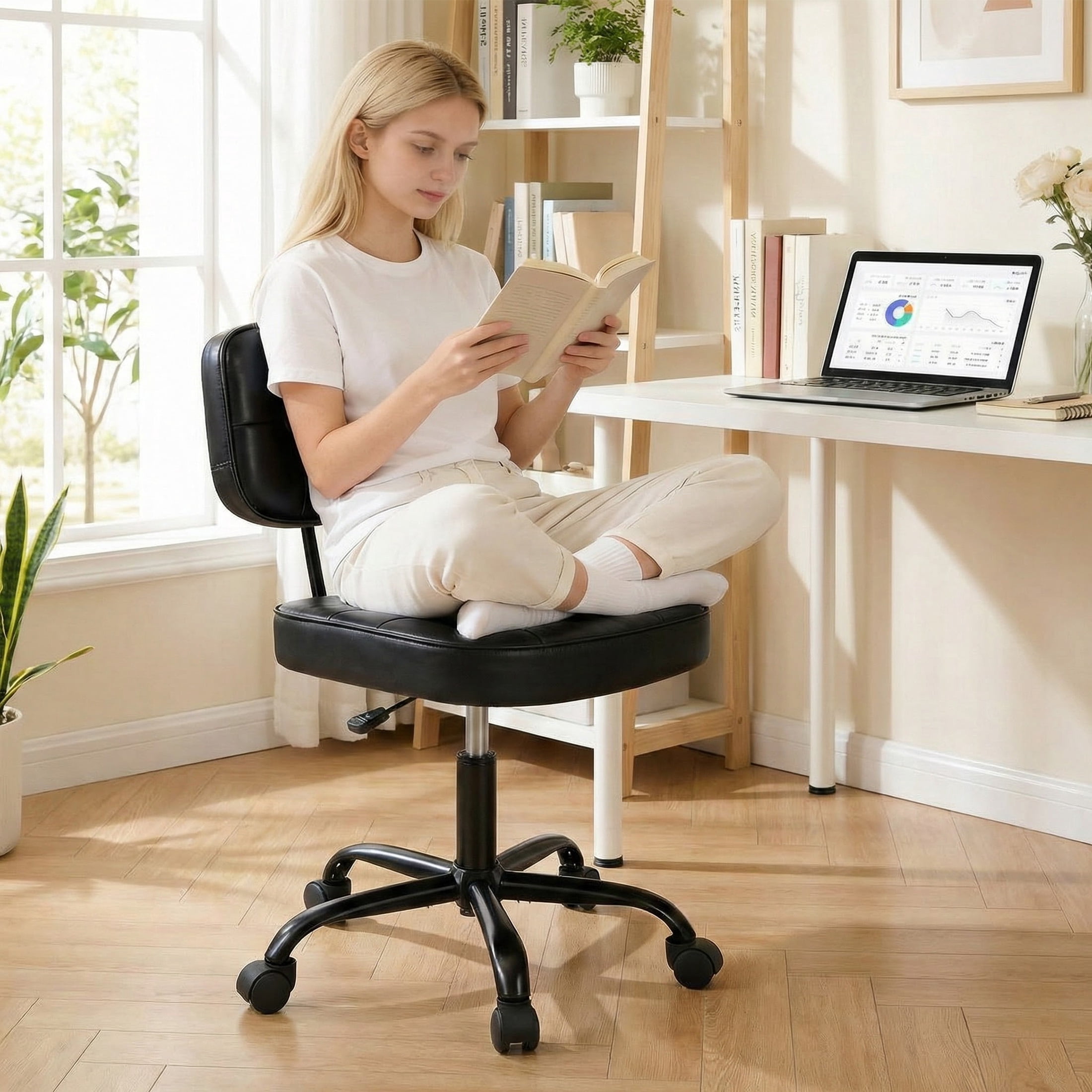 edx Height Adjustable Office Desk Chair, Low-Back Lumbar Support Rolling Work Swivel Task Chair with Wheels for Home Office Bedroom, Black