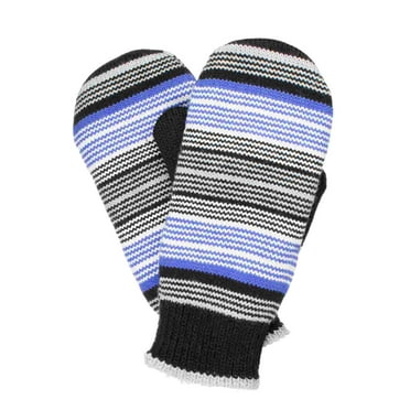 Isotoner Smart Dri Womens Black & Blue Stripe Sherpasoft Mittens