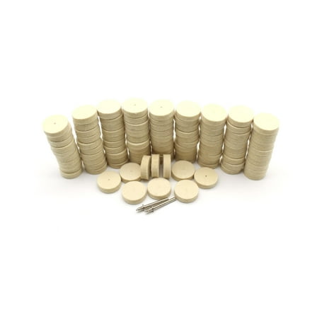 TMAX 100 pc Felt Polishing Wool Bob Burr 1 Inch Diameter 1/4 Inch High Wheel #429 with 2 Screw Mandrel 401 1/8 Inch Shank for Dremel Rotary Tools