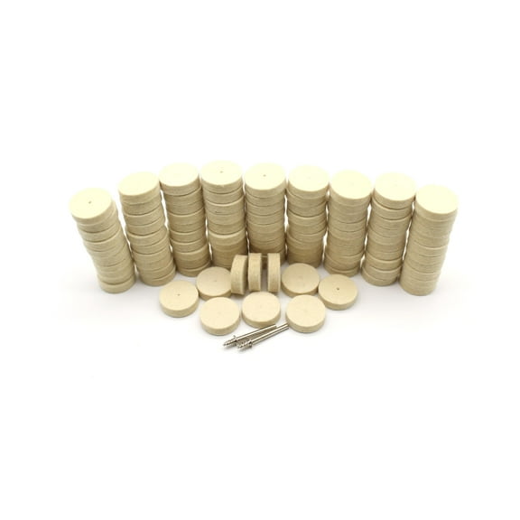 TMAX 100 pc Felt Polishing Wool Bob Burr 1 Inch Diameter 1/4 Inch High Wheel #429 with 2 Screw Mandrel 401 1/8 Inch Shank for Dremel Rotary Tools