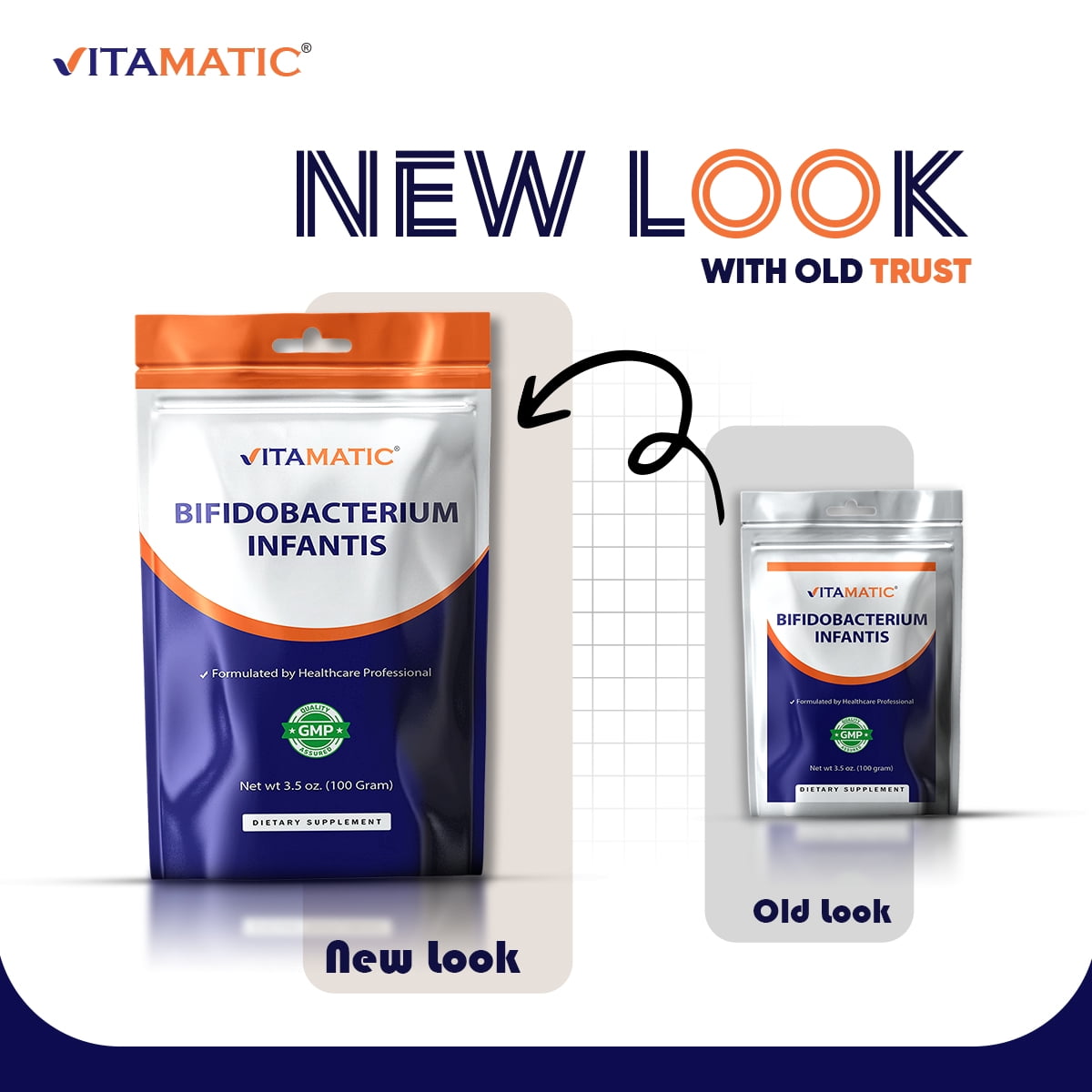 Vitamatic Bifidobacterium Infantis  Probiotic Powder - Digestive Support - 100 Gram (3.5 OZ) - 100 Servings