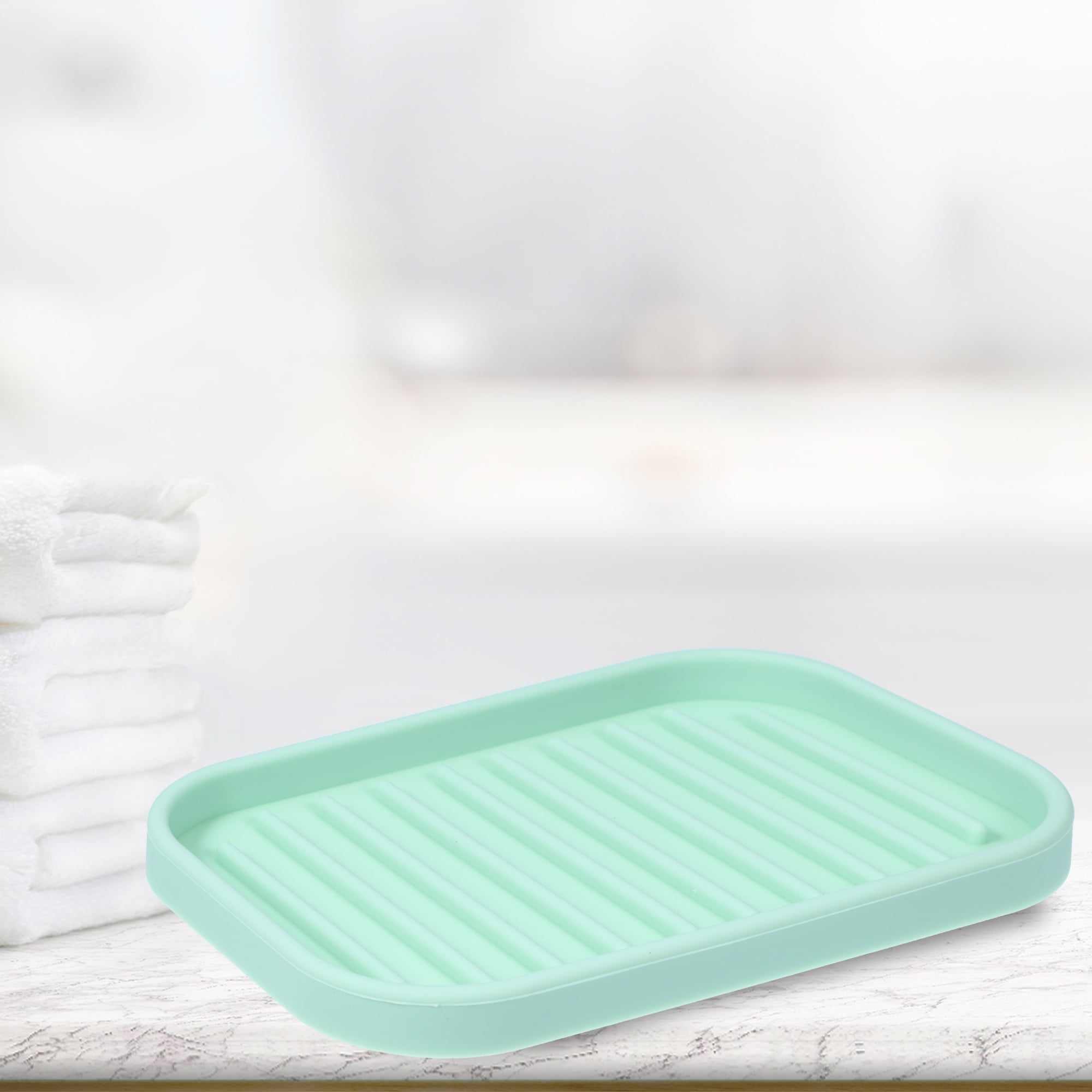Unique Bargains Soap Dish Keep Soap Dry for Bathroom Silicone Light Green 13.5x9cm
