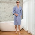 thumbnail image 4 of NOLDARES Mens Lightweight Robe Cotton Blend Kimono Bathrobe with Pockets, Soft Breathable Absorbent Loungewear for Home(Blue,XL), 4 of 6