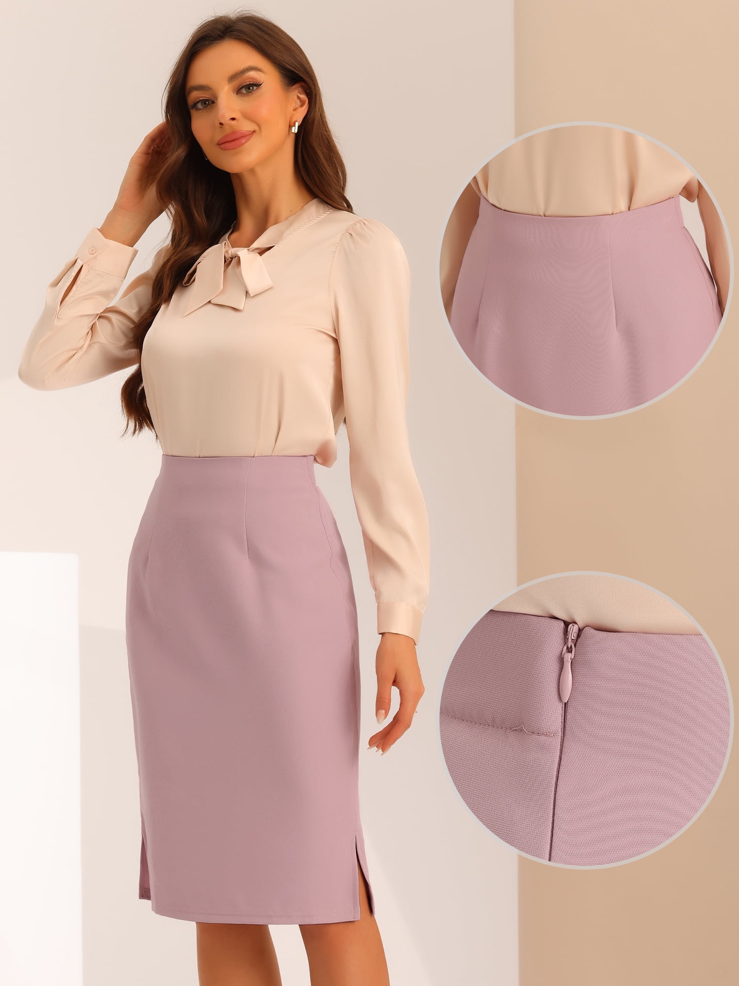 DARING DIVA Women's Knee Length High Waist Bodycon Suit Skirt L Pink