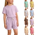 thumbnail image 3 of DJDLJWCJ 2 Piece Girls Outfit Sets Crewneck Summer Graphic Tee and Elastic Waist Sleep Shorts Set Pink Size 6, 3 of 8