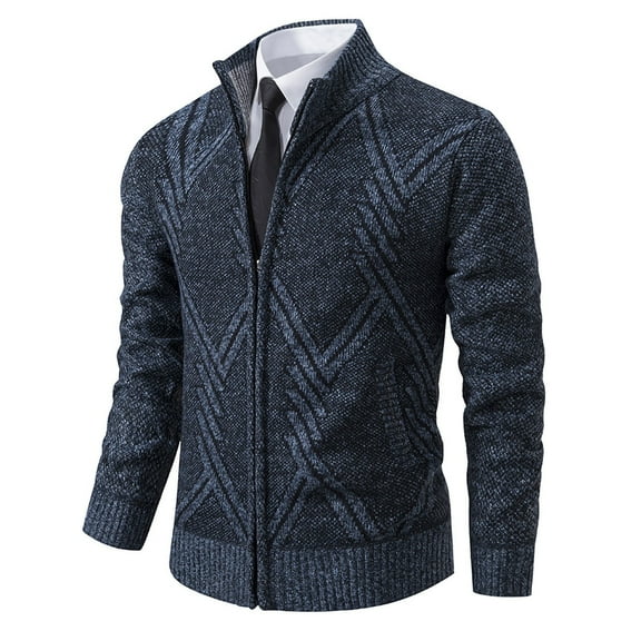 TFEOQRY Men's Cardigan Sweater Full Zip Up Stand Collar Knitted Outerwear Fall Winter Warm Sweater Jacket Blue