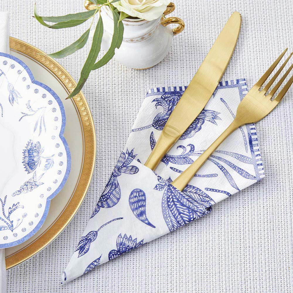 Blue Willow Paper Plates Napkins, Kate Aspen 16pcs 7 inch & 16pcs 9 inch Heavy Duty Disposable Party Plates, 30pcs 6.5 inch Durable Paper Napkins for Birthday, Baby Shower, Wedding Party