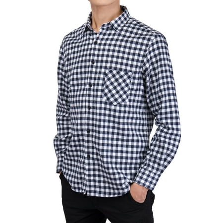 Blue Plaid Button Down Shirt Men's Long Sleeve Plaid Shirts Casual Flannel Shirt Button Down Slim Fit Shirts For Men Outfit Workshirt Black/Red/Blue L-4XL ()